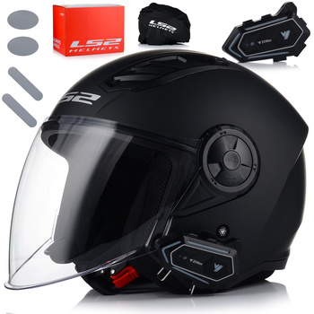 OTWARTY KASK MOTOCYKLOWY LS2 OF616 II CZARNY MAT + INTERKOM BLUETOOTH